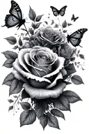 roses and butterflies fluttering tattoo design idea