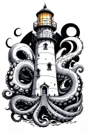 lighthouse and octopus wrapped tattoo design idea