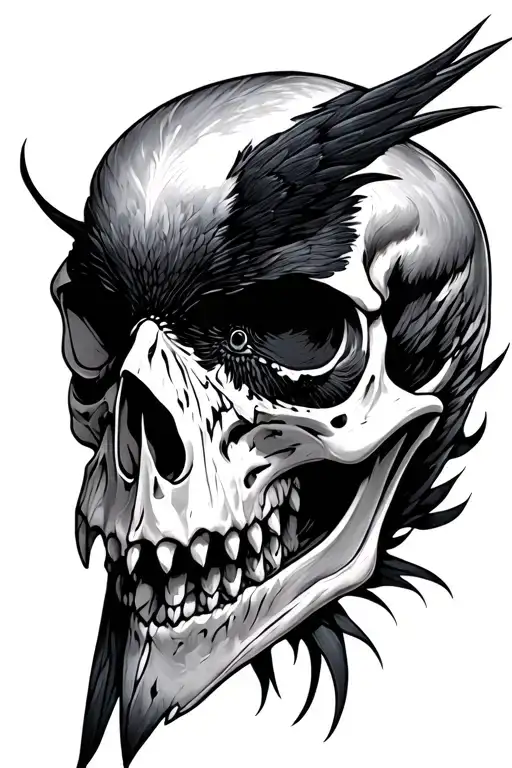 Raven skull poe tattoo design idea