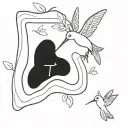 Samander, hummingbird, frangipani flower, traveler's tree, letters G and A, number 56 tattoo design idea