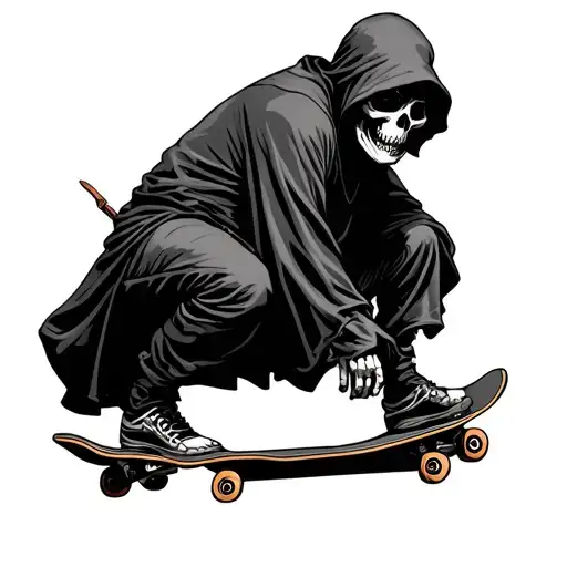grim reaper skateboarding tattoo design idea