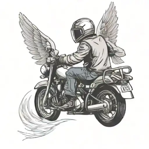 man on honda motorcycle wearing a helmet with angel wings coming from his back  tattoo design idea