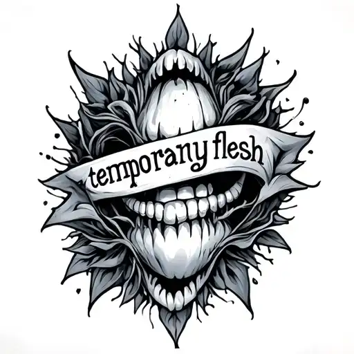 Stiches with the words "temporary flesh" tattoo design idea