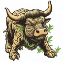 ox with bamboo surronded by bamboo representing vietnam  tattoo design idea