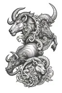 zodiac sign capricorn leo taurus combined together tattoo design idea