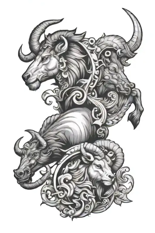 zodiac sign capricorn leo taurus combined together tattoo design idea