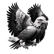 Highly detailed black and gray realistic eagle tattoo design for the hand, focusing on the spread wings and fierce eyes tattoo design idea