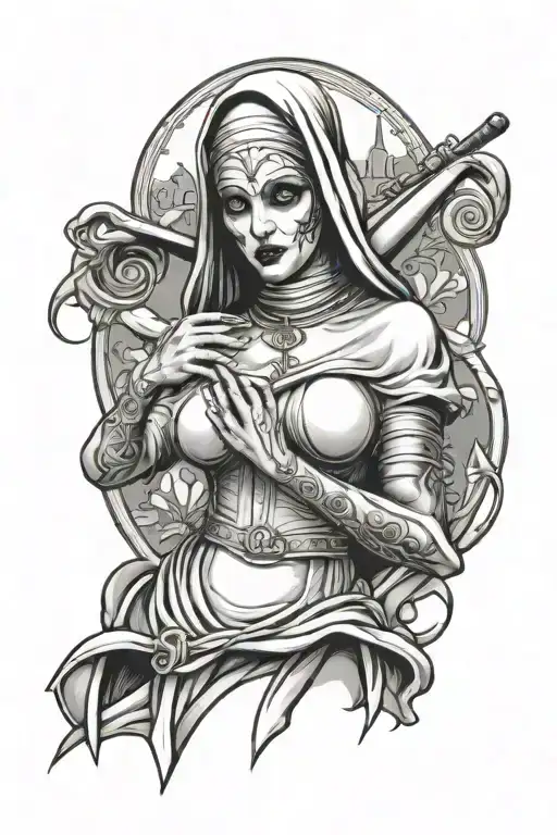 bbw  sexy evil nun tattoo design idea