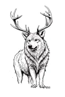 wild animal like bear, wolve or deer in rough sketch style with hatches tattoo design idea