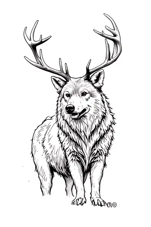 wild animal like bear, wolve or deer in rough sketch style with hatches tattoo design idea