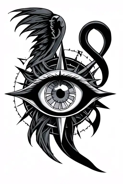 posiedon evil eye and compass tattoo design idea