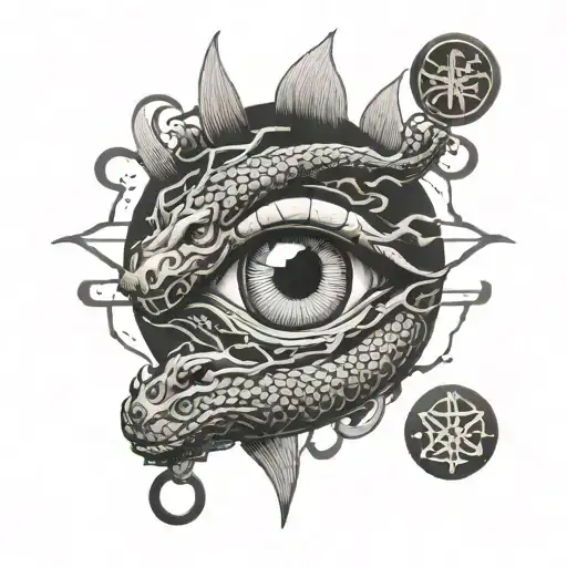 Illuminati eye ingraved in a dragon and dna strand tattoo design idea
