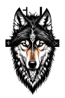cross and wolf face and time tattoo design idea
