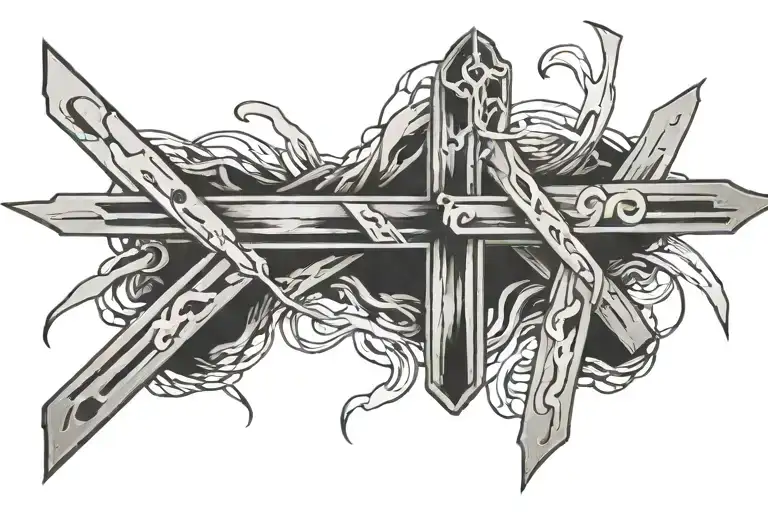 three bands on top of each other with a slash representing the three cross tattoo design idea