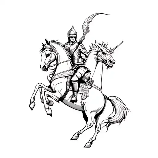a knight riding a horse and fighting a dragon tattoo design idea