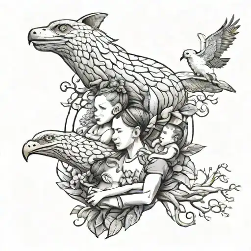 family, persistence, dedication towards their family tattoo design idea