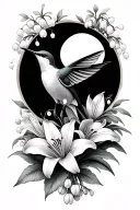 humming bird with Lily of the valley flowers with moon tattoo design idea