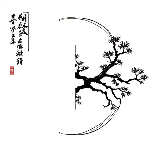 Kaizen characters merged with Acacia tree tattoo design idea