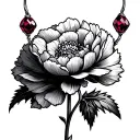 Garnet with long stem carnation flower surrounded tattoo design idea
