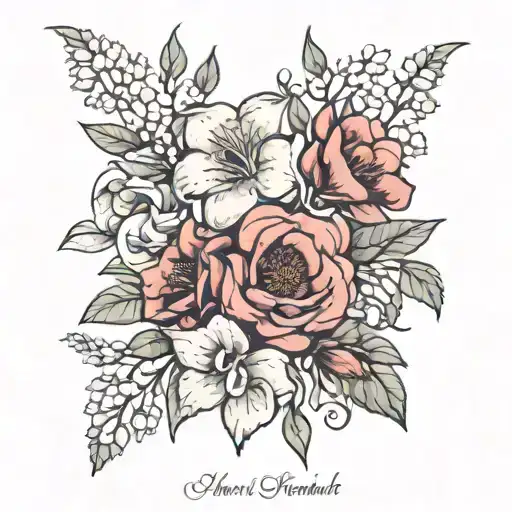 June March April birth flower bouquet tattoo design idea