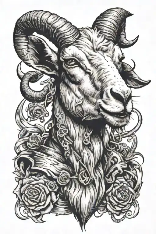 goats head with 666 on forehead and a joint in his mouth tattoo design idea
