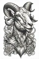 goats head with 666 on forehead and a joint in his mouth tattoo design idea