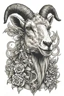 goats head with 666 on forehead and a joint in his mouth tattoo design idea
