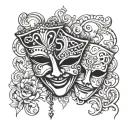 Tragedy and comedy tragedy mask tattoo design idea