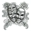 Tragedy and comedy tragedy mask tattoo design idea