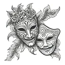 Tragedy and comedy tragedy mask tattoo design idea