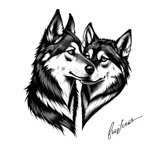 Lobos Couple Heart Author tattoo design idea