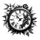 Create tattoo designs with elements related to time, and add some persons in the design too, with the objecti tattoo design idea