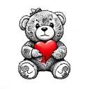 teddy bear with tattoos looking like a gangster holding a broken heart tattoo design idea