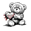 teddy bear with tattoos looking like a gangster holding a broken heart tattoo design idea