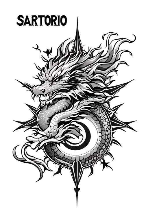 "SARTORIO" CHINESE DRAGON AND FILIPINO SUN AND STAR tattoo design idea