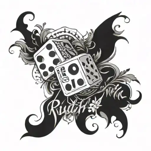 A pair of dice with the name 'Ruth' integrated into the design tattoo design idea