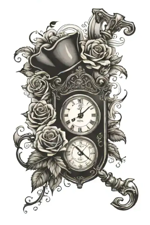 a full tattoo sleeve on the left arm with roses ace of spades time clock and compass  tattoo design idea
