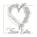 create a drawing with the name Larissa Emanuela in the shape of a heart tattoo design idea