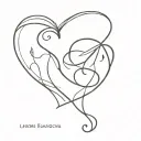 create a drawing with the name Larissa Emanuela in the shape of a heart tattoo design idea