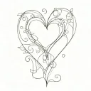 create a drawing with the name Larissa Emanuela in the shape of a heart tattoo design idea
