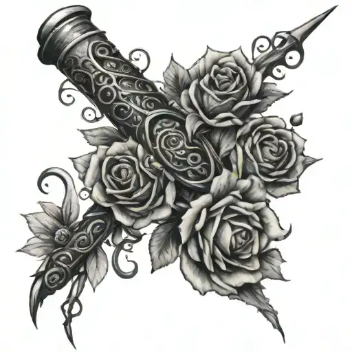 Elder wand with flowers wrapped tattoo design idea