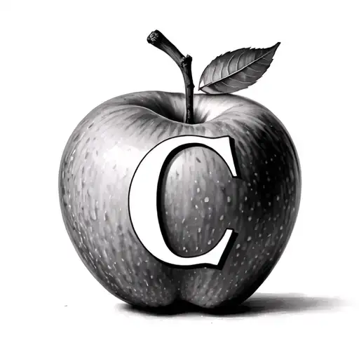 BITTEN APPLE WITH C INITIAL tattoo design idea