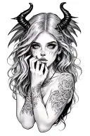 naket girl doing drug addiction demon tattoo design idea