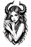 naket girl doing drug addiction demon tattoo design idea