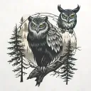 forest, fog, owl, bear tattoo design idea