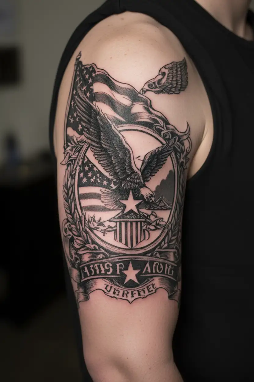  1955 US Airforce logo Japanese Heritage Italian Heritage American flag clou tattoo design idea