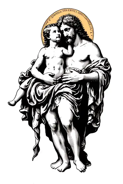Saint Christopher holding baby jesus christ tattoo design idea