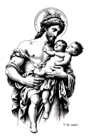 Saint Christopher holding baby jesus christ tattoo design idea