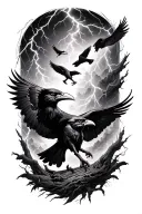 lightning storm with ravens circling tattoo design idea