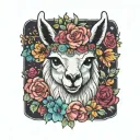 colorful llama with flower crown knitting a blanket tattoo design idea